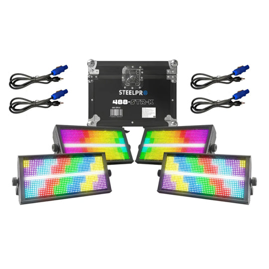 4 ESTROBOS DMX STEELPRO 488strk PROFESIONAL C/CASE 960 Leds