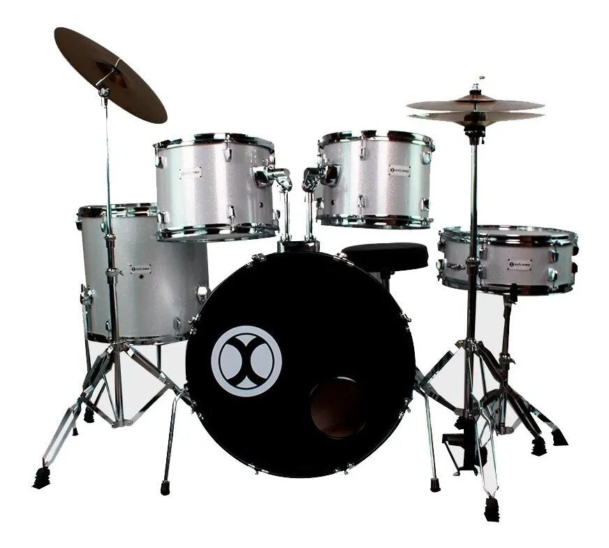 BATERIA PROFESIONAL EXTREME COMPLETA  5 PIEZAS SILVER SPARKLE